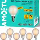 AMDTU 40W E12 Frosted Globe LED Bulbs, 2700K Warm White Dimmable Candelabra Base, Eye-Comfort Technology, Flicker-Free Decorative Lighting for Chandeliers, Dining Room, Vanity, and Bathroom Fixtures