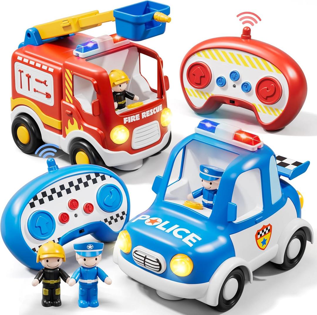 Lehoo Castle Remote Control Car for Toddlers, Fire Trucks for Toddlers 3-5, Remote Control Police Car Toy with Sounds & Lights, Toys for 3+ Year Old Boys, Gifts for 3 4 5 Year Old Boys Girls