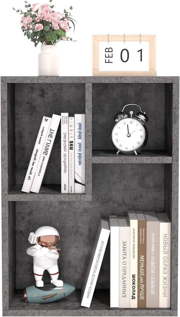 VECELO Small Bookshelf, 3 Cube Shelf, Fits Tallest Hardcovers, Short Bookcase for Small Spaces, Modern Gray (Small and Wide)