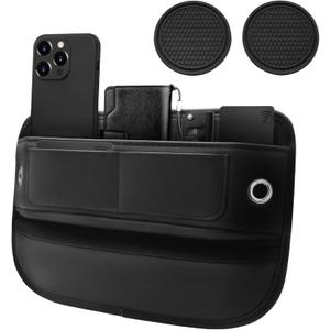 Premium Leather Car Seat Gap Filler Organizer Universal Center Console Organizer with Card Slots for Suv Truck (Black, 2 Pack) Car Seat Storage Box for Phone,Keys,Glasses,Card Car Interior Accessories
