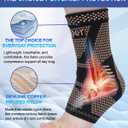 LISEPWU Copper Ankle Brace with Adjustable Compression Bandage, Ankle Support Compression Sleeve for Men & Women, for Foot Pain, Sprained Recovery, Achilles Tendonitis, Sports Protection(Black S)