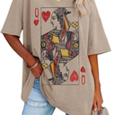 Fazortev Womens Oversized Queen Of Hearts Graphic T Shirts Casual V Neck Half Sleeve Summer Loose Tees Tunic Tops, XL