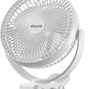 Koonie Portable Clip on Fan, 8-Inch 10000mAh USB Rechargeable Battery Operated, 4 Speeds, Strong Airflow, Sturdy Clamp for Office Desk Golf Car Outdoor Travel Camping Tent Gym Treadmill (White)