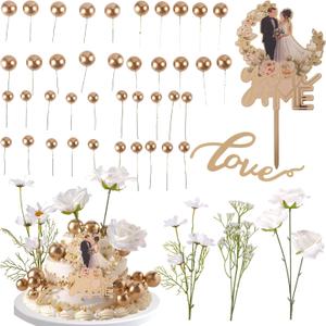 45PCS Wedding Cake Toppers Wedding Cake Decoration with Flower for Wedding Party Supplies
