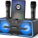 BIGASUO Portable Karaoke Machine with 2 UHF Wireless Microphones LED Lights for Adults Kids Bluetooth Singing PA System Supports TF Card, USB, AUX in