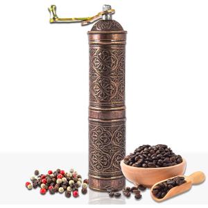 Handmade Turkish Pepper & Coffee Grinder, Refillable Turkish Spice Mill with Adjustable Coarseness, Manual Coffee Mill with Handle, Coffee Grinder Metal with Hand Crank 22 cm-8.66 inch (Bronz)