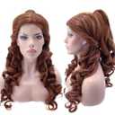 ANOGOL Hair Cap+Women Ponytail Wigs Curly Auburn Brown Cosplay Costume Wig for Halloween Costume Cosplay Wig, Curly Brown Wig Peluca De Princesa Brown Ponytail Wig For Halloween Party