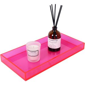 Acrylic Tray for Vanity Makeup, Perfume, Jewelry Holder, Napkin, Neon Pink 12x6'' Decorative Serving Tray for Bathroom, Toilet Tank, Sink Countertop, Living Room, Dresser, Coffee Table, Wedding