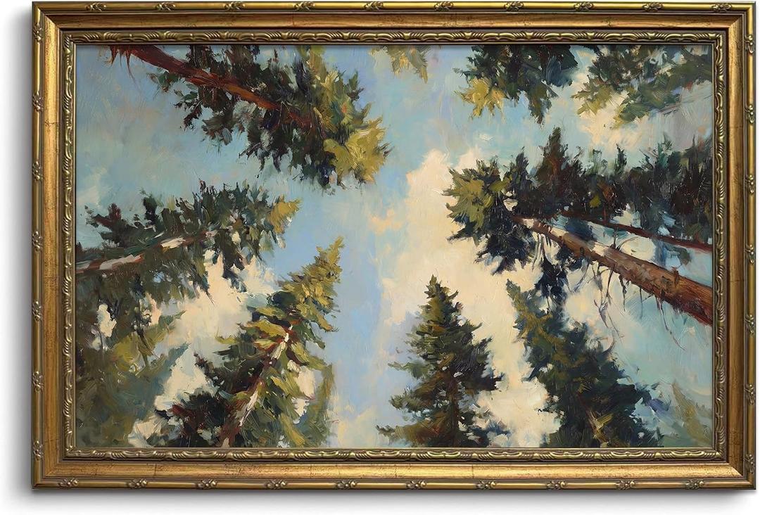 Vintage Gold Framed Wall Art Forest Canvas Art Landscape Print, 24"L x 16"W