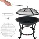 Fire Beauty Fire Pit BBQ Grill Pit Bowl with Mesh Spark Screen Cover,Poker