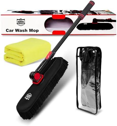 Car Wash Kit,Chenille Microfiber Car Cleaning Brush with Long Handle,Car Wash Supplies Exterior Scratch Free,1PC Microfiber Cleaning Cloth 16"*16",for Truck Rv Boat|Black
