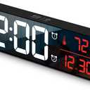 Abovsare Digital Clock for Bedroom, Clocks for Living Room Decor, Desk Table Clock, Alarm Clock Large Display with Date Week Temperature, Automatic Brightness Dimmer, Smart Cool Modern (Red)