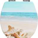 Angol Shiold Round Toilet Seat Molded Wood Toilet Seat with Quietly Close and Quick Release Hinges, Easy to Install also Easy to Clean (Round, Beach) (Round-16.5)