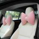 Macarrie 2 Pcs Car Neck Pillow Velvet Bow Headrest Pillow Soft Comfortable Seat Neck Support Cute Bow Car Accessories for Driving Travel Driver Chair Girl Style Interior Decor(Pink)