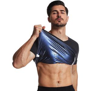 Sauna Shirt for Men,Heat-Trapping Short-Sleeve Sweat Suit, Compression T-Shirt,Body Shaper Vest for Gym Exercise (Small, Black(blue Inside))