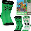 Minecraft Boys Crew Socks - Soft, Breathable Youth Socks Pack of 3 or 5 - Gamer Gifts (10-13 Years, Green)