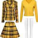 Didaey Halloween Yellow Plaid Outfit 90s College Cosplay Costume for Women Adult Cheerleader Vintage Large