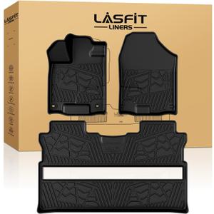 LASFIT Floor Mats for Honda Ridgeline 2026 2025 2024 2023-2017 Crew Cab, All Weather Protection TPE Non-Slip Custom Fit Automotive Accessories Floor Liners 1st & 2nd Row, Black