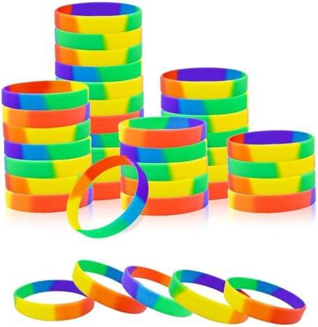 BDS-HOME 40pcs Pride Month Rainbow Silicone Wristbands Stretchable Colorful Bracelets Bulk Pride Day Bracelets LGBTQ Support for Festivals Parades Decorations Party Accessories (MIX)