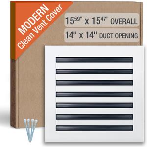 FA-STAR Clean Modern AC Vent Cover 14 x 14 (Duct Opening Cutout) - Decorative White Air Vent - Standard Linear Slot Diffuser - Register Grille for Ceiling, Walls & Floors - All Aluminium