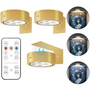 2 Pcs Battery Operated Picture Light, Magnetic Led Painting Light with Remote Dimmable and Timer, 2 Lighting Modes Art Display Light for Picture Frame Paintings, Wireless Wall Decor Puck Lights, Gold
