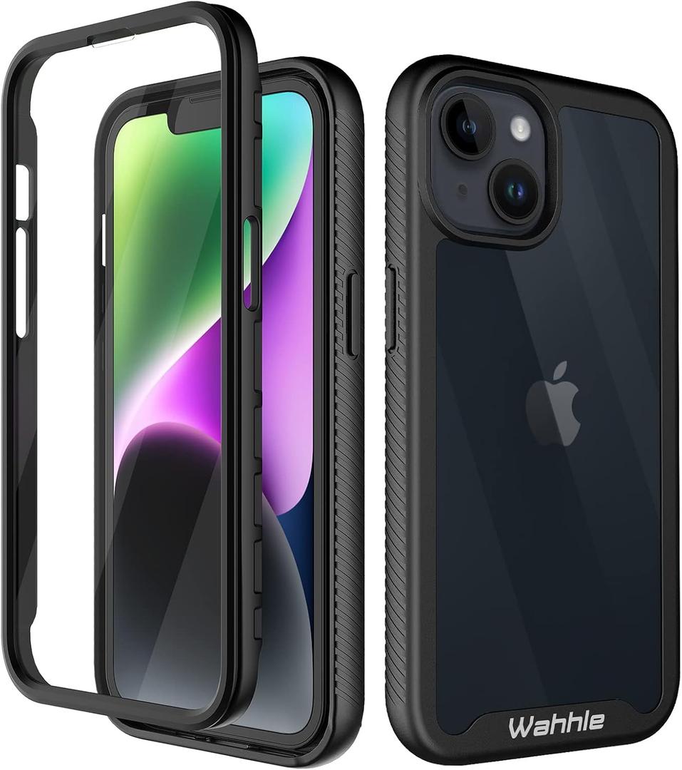 Compatible with iPhone 13 Case, iPhone 14 Case, Full Body Shockproof Protection Built-in Touch Sensitive Anti-Scratch Screen Protector Soft Edge Slim Cover for 14/13 6.1 Inch, Black/Clear