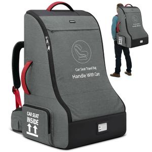 RAINSMORE Padded Car Seat Travel Bag for Airplane Heavy Duty Car Seat Backpack for Air Travel Baby Carseat Cover Bags for Airport Large Car Seats Carrier Fits Car Seats & Booster Seats,Gray (Grey&Black)