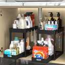 2PC Under Sink Organizer Rack 2 Tier Under Sliding Cabinet Basket Organizer Drawer with 4 Hooks, Multi-purpose Under Sink Storage for Bathroom Kitchen DesktopBlack (Black 2PC)