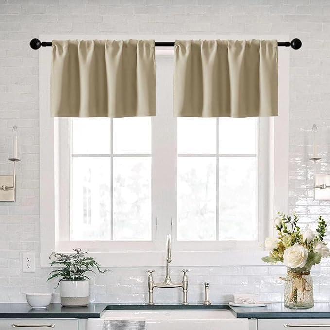 XTMYI Waterproof Blackout Fabric 18 Inch Valances for Windows,Beige