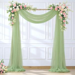 Wedding Arch Draping Fabric Backdrop 2 Panel 60" x 26Ft Sage Green Drapes Curtains for Wedding Reception Sheer Tulle Backdrop Curtain for Ceremony Birthday Party Baby Shower Arbor Ceiling Decorations