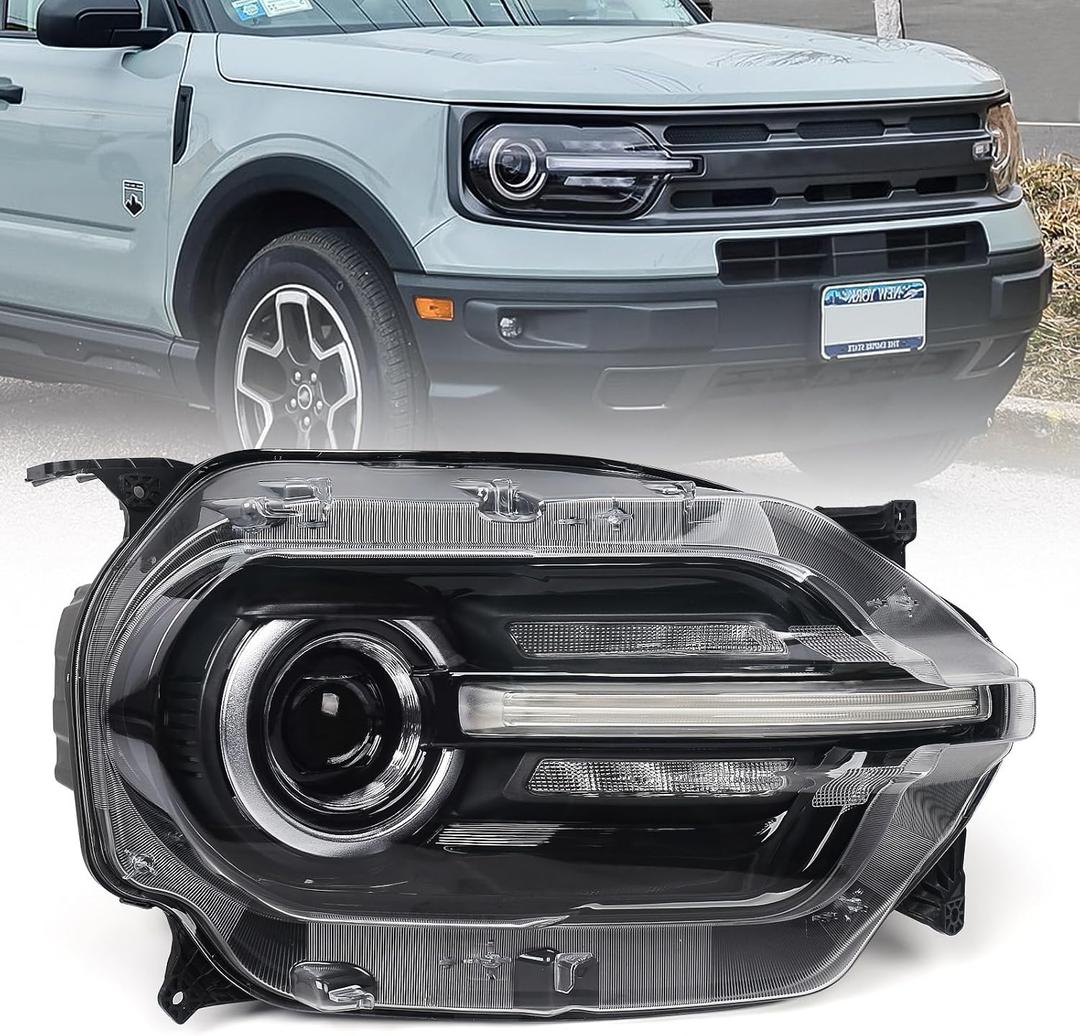 Right Full LED Headlight for Ford Bronco Sport 2021 2022 2023, RH Headlamp Assembly Projector OE Factory Style Replacement for M1PZ13008F Passenger Side