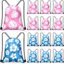 Yiyiring 16 Pcs Hawaiian Drawstring Bags Bulk 12 x 10 Inch Hibiscus Party Favors Bags Hawaii Themed Party Favors Decor for Kids Birthday Baby Shower Summer Holiday Supplies(Classic Hibiscus) (Pink Blue)