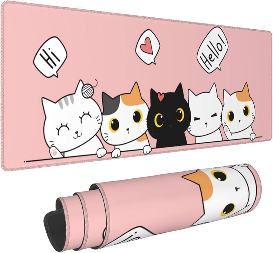 Pink Cute Kittens Cat Gaming Mouse Pad Large XL Girls Kawaii Desk Mat Long Extended Pads Big Mousepad for Home Office Decor Accessories