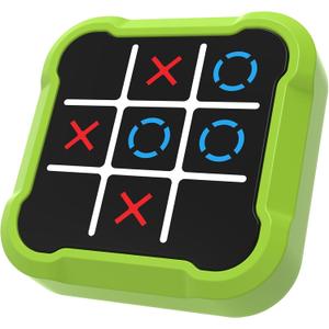 Electronic Tic Tac Toe Game, 4-in-1 Handheld Digital Tic Tac Toe Bolt Game, Portable Travel Learning Toy for Kids & Adults, Educational Memory Games for Ages 3+, Ideal Gift for Boys Girls, Green