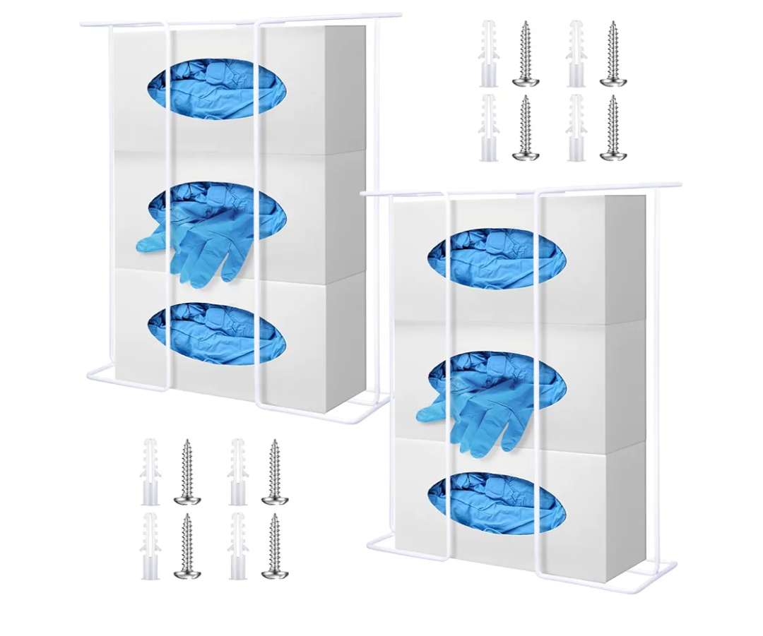 Lounsweer 2 Pcs Glove Box Holder Wall Mount Glove Dispenser Medical Box Organizer Rack Set for Vinyl Latex Tissue Mounting Accessories Included(14.2 x 11.8 x 3.9 Inch)