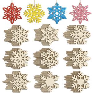 36PCS Hollow Wooden Snowflake Ornaments for Paint Christmas Tree Decorations 9 Styles, Unfinished Wood Snowflakes for Crafts DIY Blank Cutouts Ornament Winter New Year Hanging Decorations (Large)