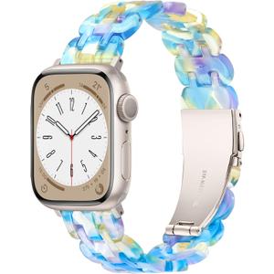 Lightweight Resin Band For Apple Watch Series 11 10 9 8 7 6 5 4 3 2 1 SE 3 2 Ultra 3 2, Fashion Adjustable Replacement Strap for iWatch Bands 38mm 40mm 41mm 42mm 44mm 45mm 46mm 49mm for Women Men (Unique Oval Design Palette of Youth for Starlight)