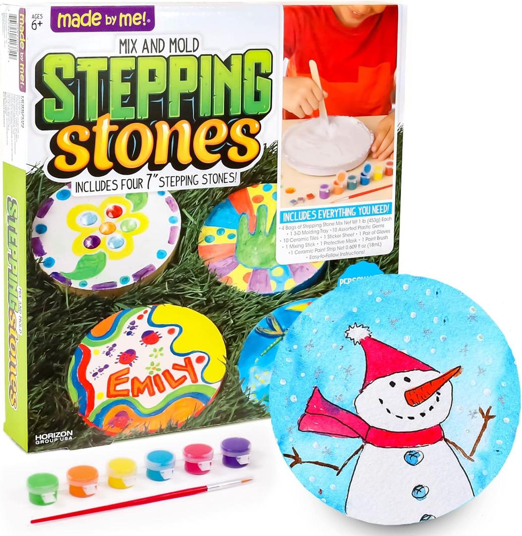 Made By Me Mix & Mold Your Own & Make 4 DIY Personalized Stepping Stones, Great Spring & Summer Weekend Activity, Perfect Keepsake, Birthday Party Idea for Kids Ages 5, 6, 7, 8, 9, Multicolor