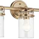 Kichler Brinley 24" 3-Light Bathroom Vanity Light Fixture with Clear Glass in Champagne Bronze, Modern Farmhouse Mason Jar Style for Mirror Lighting (24" W x 10.25" H), 45689CPZ