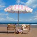 6.5ft Boho Beach Umbrella with Fringe, UPF 50+ Tassel Umbrellas with Carry Bag, Premium Wood Pole Foldable Patio Umbrella for Outdoor Holiday Garden Lawn Pool Yard Table