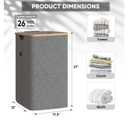 BALEINE Laundry Hamper with Lid, Tall Laundry Baskets with Bamboo Pull Handles, Large Laundry Bin with Internal Support (26 Gal/100L, Beige)