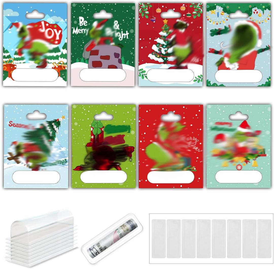 Christmas Money Holder Cards 8 Pack, Christmas Money Holder Ornaments for Gifting Cash, Holiday Gifting Money Cards for Kids, Funny Xmas Cash Gift Ideas, Merry Grinchmas Tree Hanging Ornaments Decor
