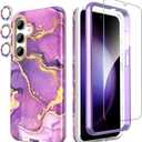 SHEDEER for Samsung Galaxy S24 Case with Glitter Camera Protector & Screen Protector, Samsung S24 Case Chic Anti-Yellowing Pattern, Shockproof Drop Protection Phone Cover S24 6.2'', Crystal Purple