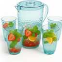 84 oz Crystal-Clear Pitcher with 4 Tumblers Set, BPA-Free Food-Grade Jug with 3-Position Lid & Spout  Large Beverage Pitcher for Party, Iced Tea, Lemonade, Sangria, Fridge  Aqua Blue