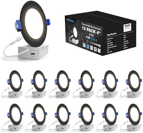 VOLISUN 12 Pack 4 inch Recessed Lighting, 5CCT LED Recessed Light Black, 2700K-5000K Selectable, 9.5W Eqv 80W, 810LM Dimmable Canless Wafer Downlight, LED Ceiling Light ETL Certificated