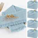 40 Packs Dusty Blue Cloth Napkins Cotton Linen Napkins Bulk 16.5 x 16.5Inch Handmade Gauze Napkins with Fringe, Natural Soft Cotton Rustic Dinner Napkins for Wedding Party Christmas Decoration