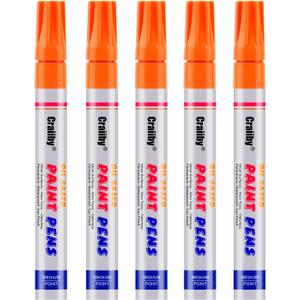 Orange Paint Markers, 5 Pack Oil-Based Waterproof Quick Dry Permanent Paint Pen Set for Rocks Painting, Wood, Fabric, Plastic, Canvas, Glass, Mugs, Metal, Tire, Stone, DIY Craft