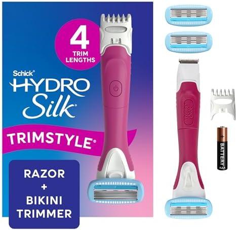 Schick Hydro Silk TrimStyle Razor with Bikini Trimmer for Women | 2-in-1 Bikini Razor for Women and Womens Trimmer for Pubic Hair, Includes 1 Waterproof Handle, 3 Refills & 1 AAA Battery Missing Pieces