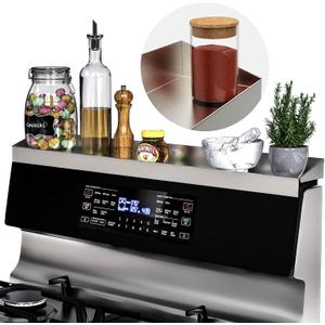 IIIOIIIA Stove Top Magnetic Shelf for Kitchen Organization, 30" Magnetic Spice Rack Over the Stove, 4" Deep Spice Organizer With Border All Around, Brushed Stainless, Silver