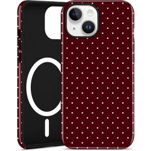 Magnetic Polka Dot Phone Case for iPhone 16 Pro, Compatible with MagSafe, Cute Burgundy Red Polka Dots Aesthetic Soft TPU and Hard PC Shockproof Protective Phone Cover for Women Girls-Shiny